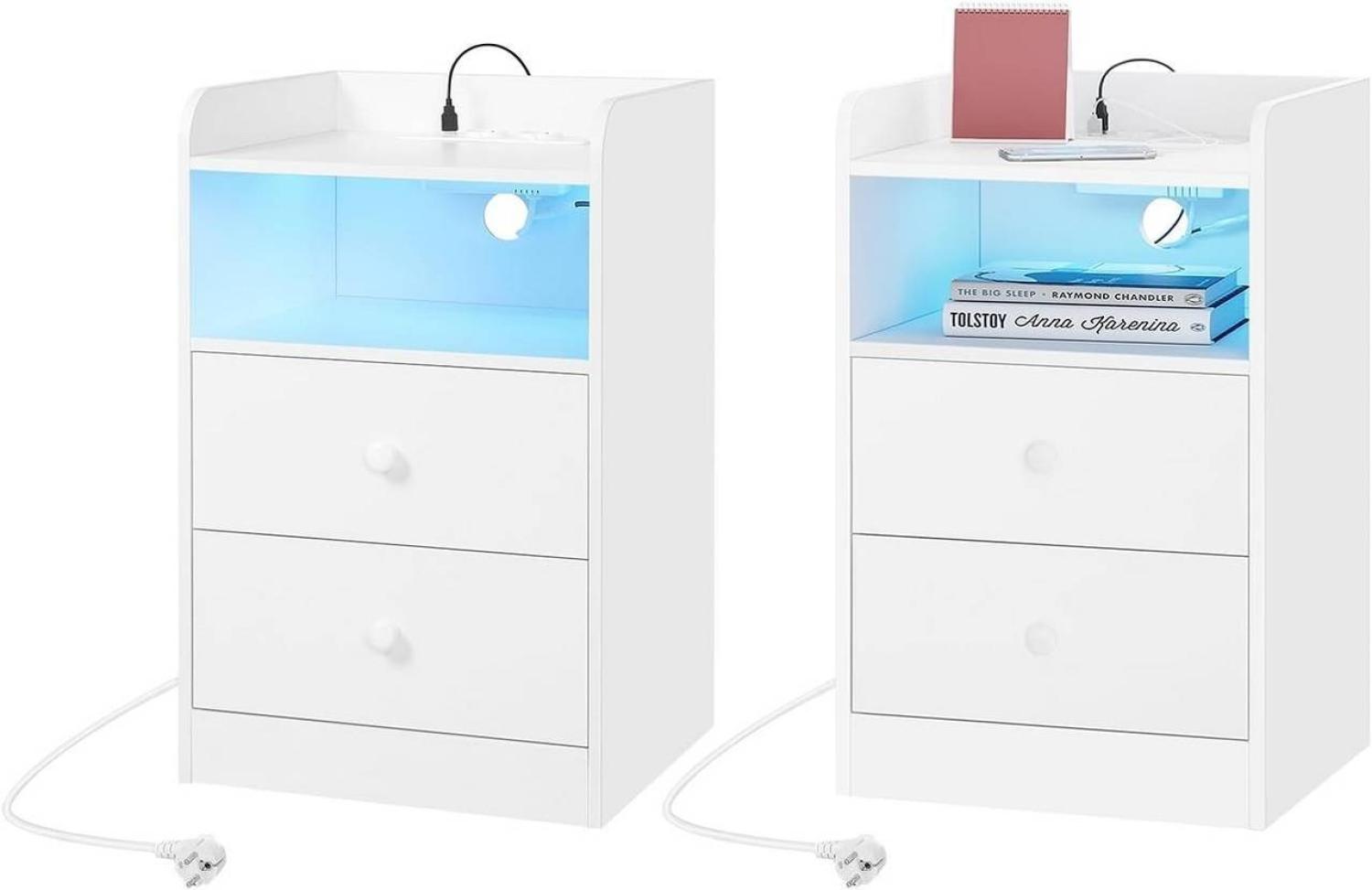 Woltu Nachttisch (2-St), Nachtschrank mit LED-Licht und Ladefunktion Bild 1