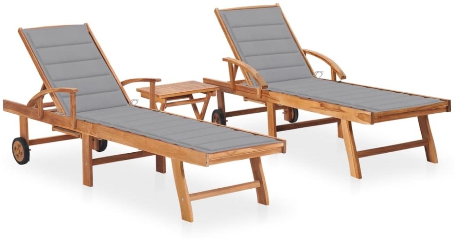 vidaXL Sonnenliegen 2 Stk. mit Tisch und Auflagen Massivholz Teak 3073172 Bild 1