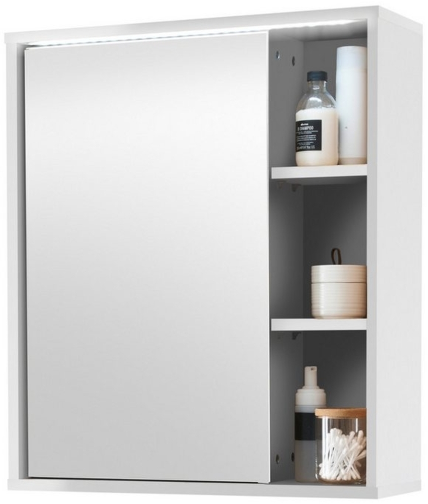 Stella Trading Spiegelschrank Bad mit LED-Beleuchtung in Weiß - Badezimmerspiegel Schrank mit viel Stauraum - 60 x 70 x 20 cm (B/H/T) Bild 1
