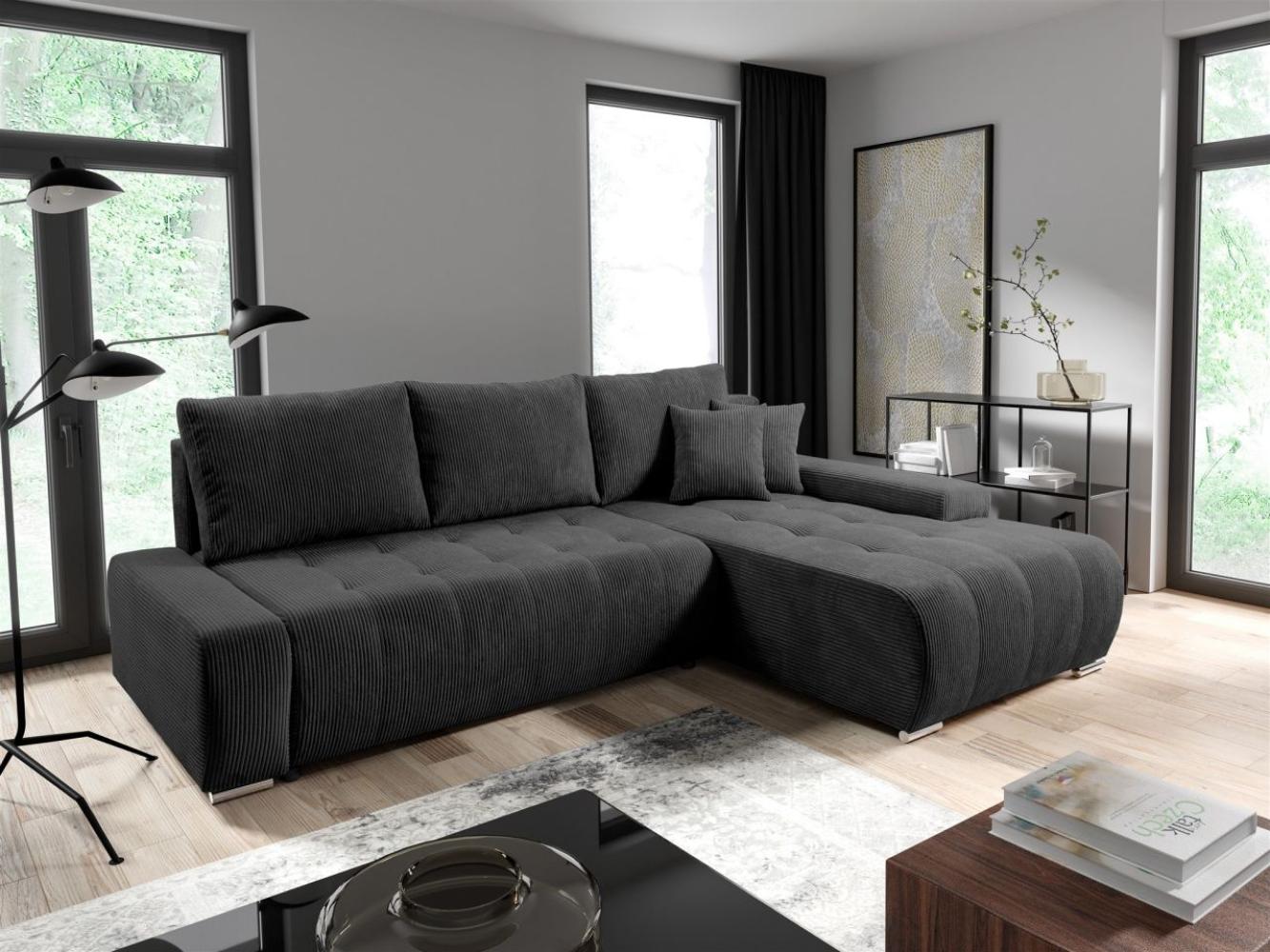 Ecksofa Sofa mit Schlaffunktion VOGAR Stoff Poso Dunkelgrau Ottomane Rechts Bild 1