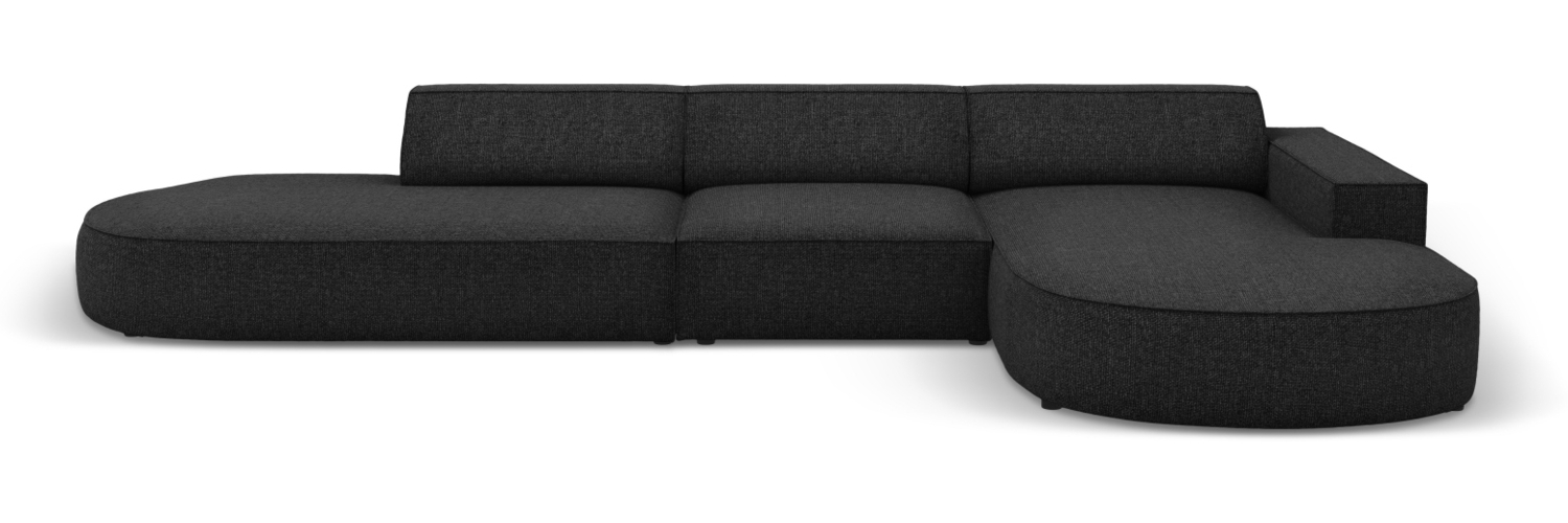 Micadoni 4-Sitzer Sofa Jodie offen runde Recamiere Rechts Chenille Haga Schwarz Bild 1
