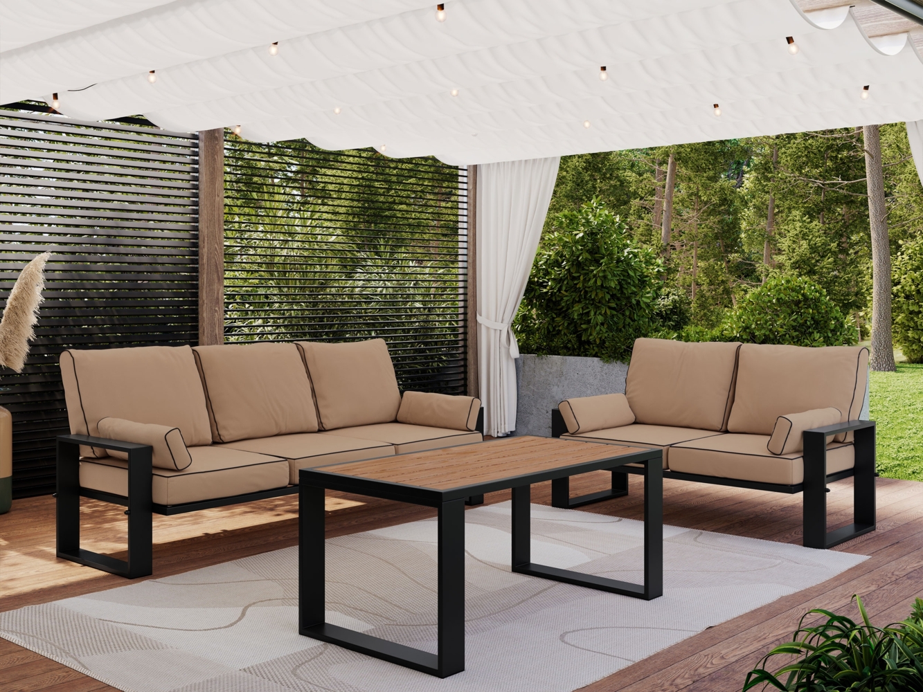 Gartenmöbel-Set mit Tisch für 5 Personen, auf Metallbeinen, Gartenlounge mit Sofa - ELBA 2 - beige Bild 1