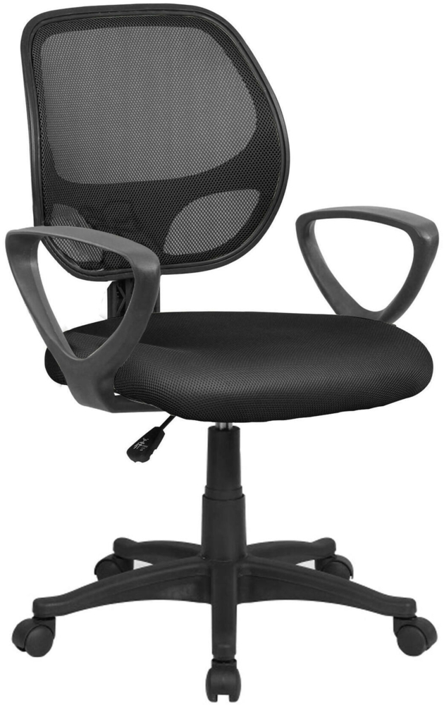 Dmora Stuhl mit Rädern Filiberta, Mesh-Arbeitsstuhl mit Armlehnen, ergonomischer Bürositz, 56x57h88/100 cm, Schwarz Bild 1