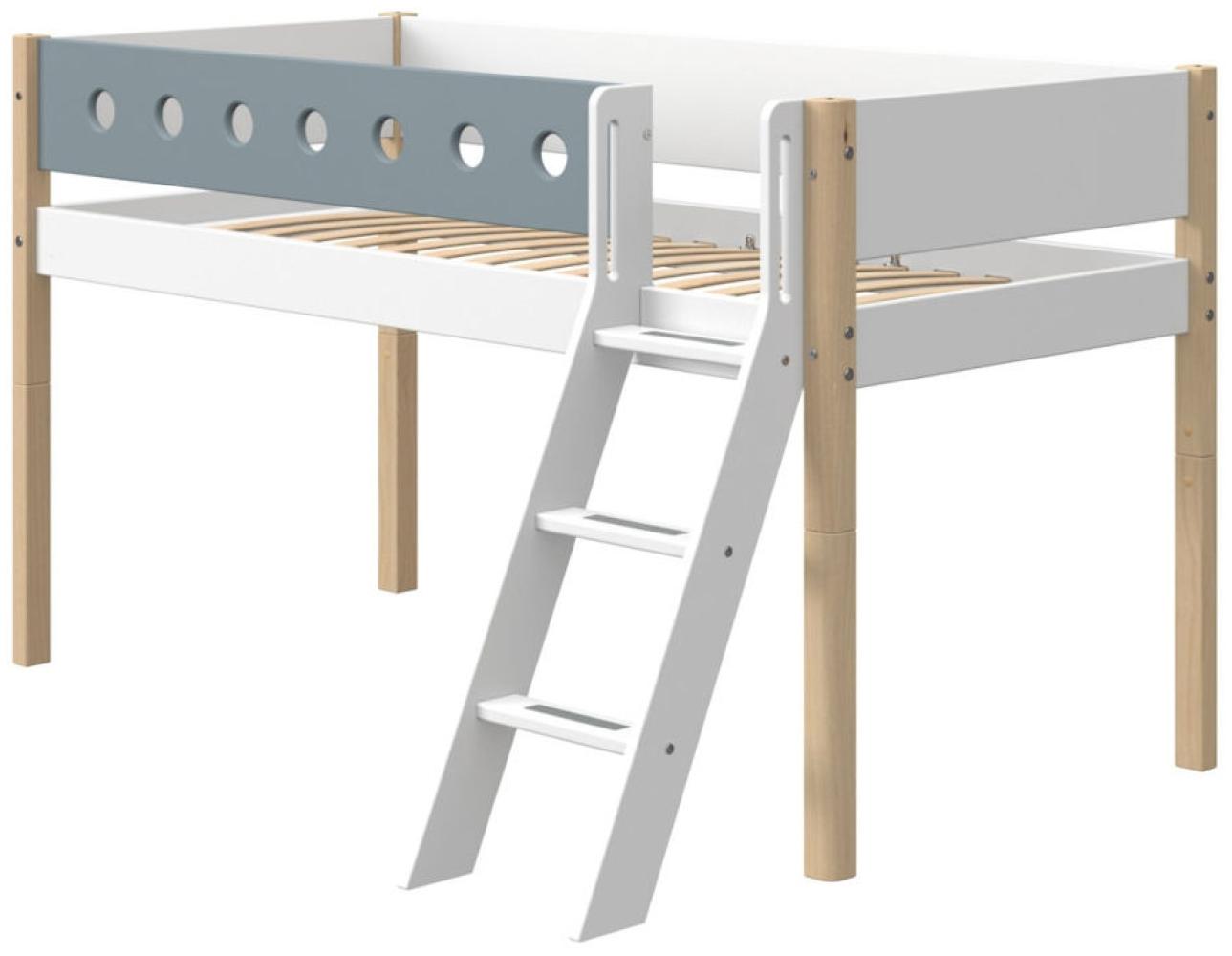 FLEXA White Halbhochbett mit schräger Leiter 90x190 cm Weiß / Natur / Blau 80-17310-42 Bild 1