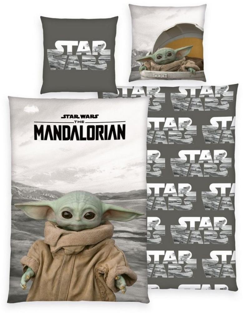 Herding Bettwäsche Mandalorian Grogu Baby Yoda Disney Star Wars 135x200cm, Renforcé, 2 teilig, Grogu Mandalorian, Reißverschluss Bild 1