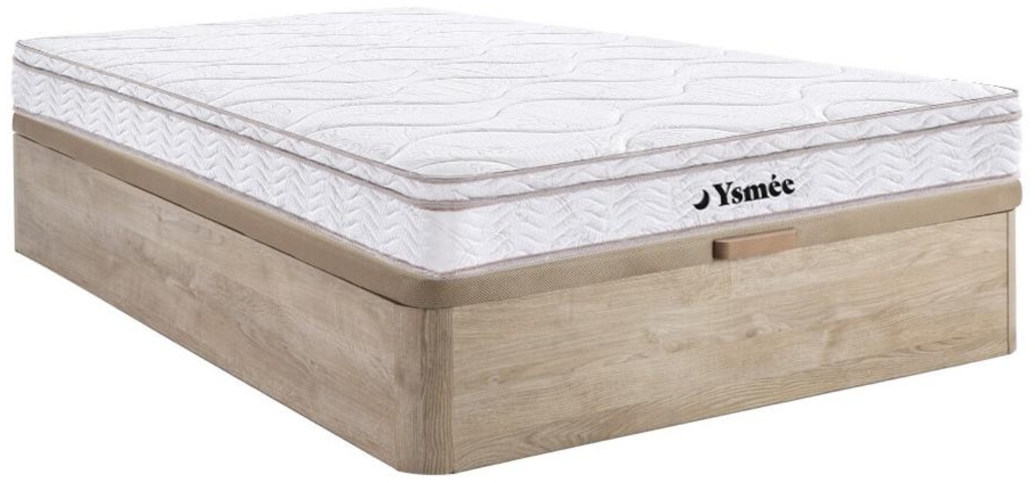 Vente-unique - Set aus Bettgestell mit Bettkasten + 3-Zonen-Federkernmatratze mit Memory Schaum - 160 x 200 cm - Stärke 20 cm - Holzfarben hell - WOLKENTANZ von YSMÉE Bild 1