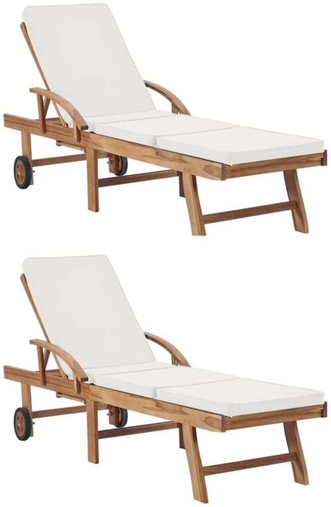 vidaXL Sonnenliegen mit Auflagen 2 Stk. Massivholz Teak Creme 3054633 Bild 1