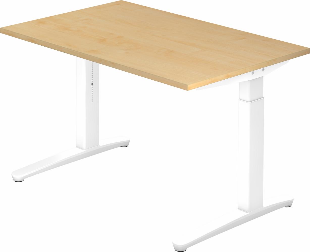 bümö manuell höhenverstellbarer Schreibtisch 120x80 in Ahorn, Gestell in weiß - PC Tisch höhenverstellbar & klein, höhenverstellbarer Tisch Büro, kleiner Computertisch verstellbar, X12-3-WW Bild 1