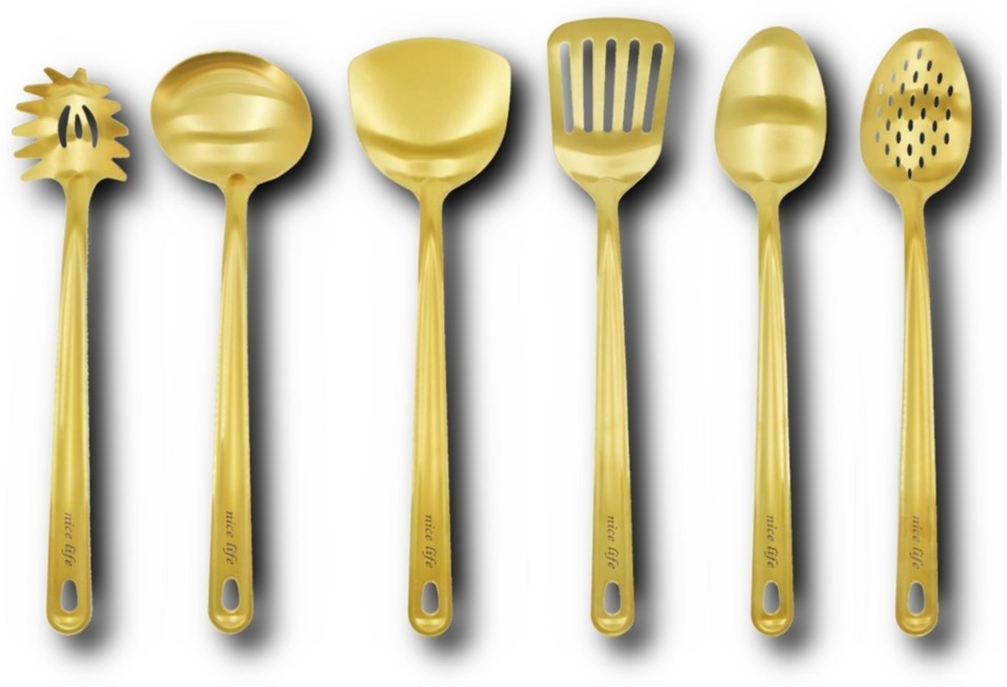 HOOZ Kochbesteck-Set 6-Teiliges Küchenutensilien Set Edelstahl goldfarben (Set, 6-tlg, rostfrei), Suppenkelle, Pfannenwender, Schaum-, Spaghetti-, Servierlöffel Bild 1