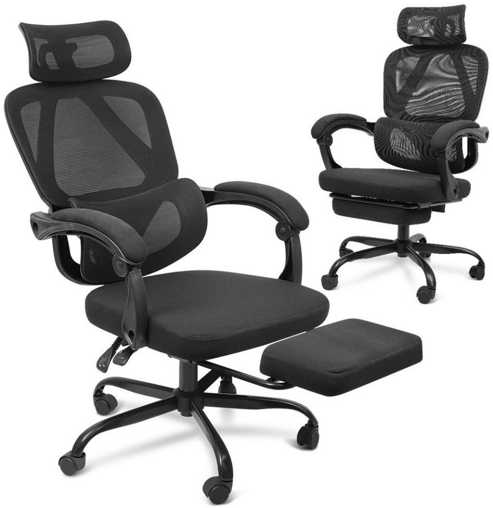 MULISOFT Bürostuhl Ergonomischer Bürostuhl, Schreibtischstuhl mit C-förmige Lendenstütze, 90-165° neigbar und arretierbar, 2D-Kopfstütze, mit Fußstütze, 150KG Bild 1