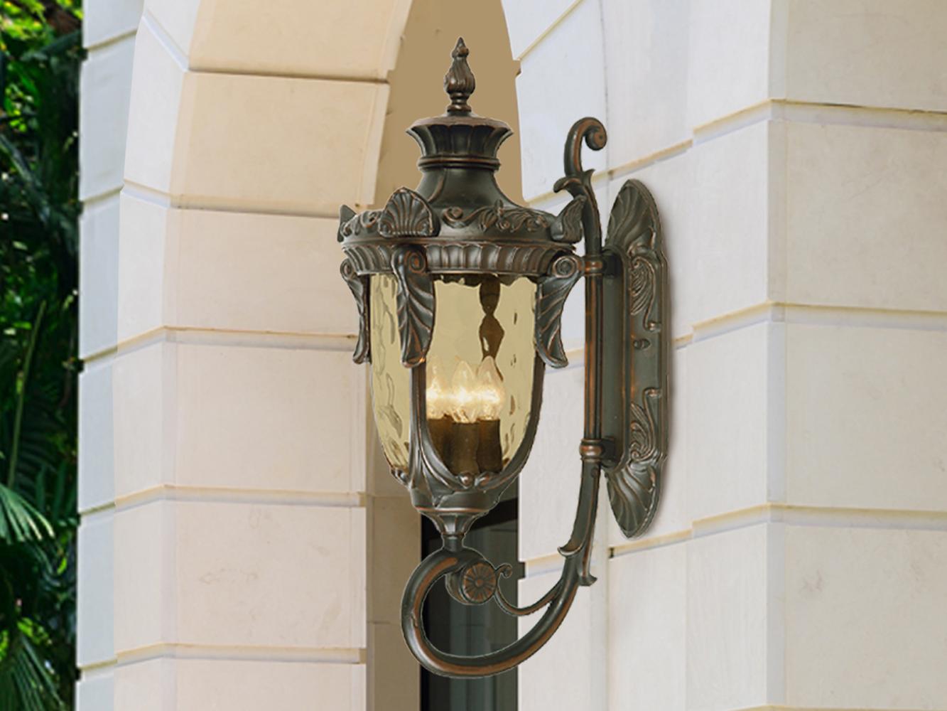 LED Außenwandlaterne im Jugendstil mit Amberglas, stehend Höhe 64cm Bild 1