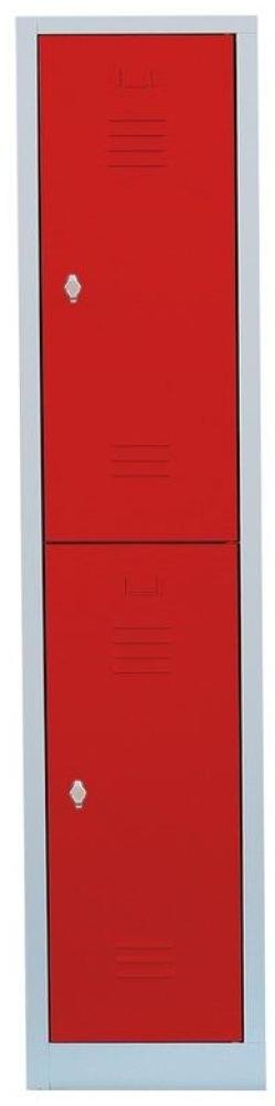 Steelboxx Komfort Spind Garderobenschrank 2 Fächer Doppelspind doppelstöckig 180 x 41,5 x 50cm Lichtgrau/Rot Abteilbreite ca. 400 mm 523214 Bild 1