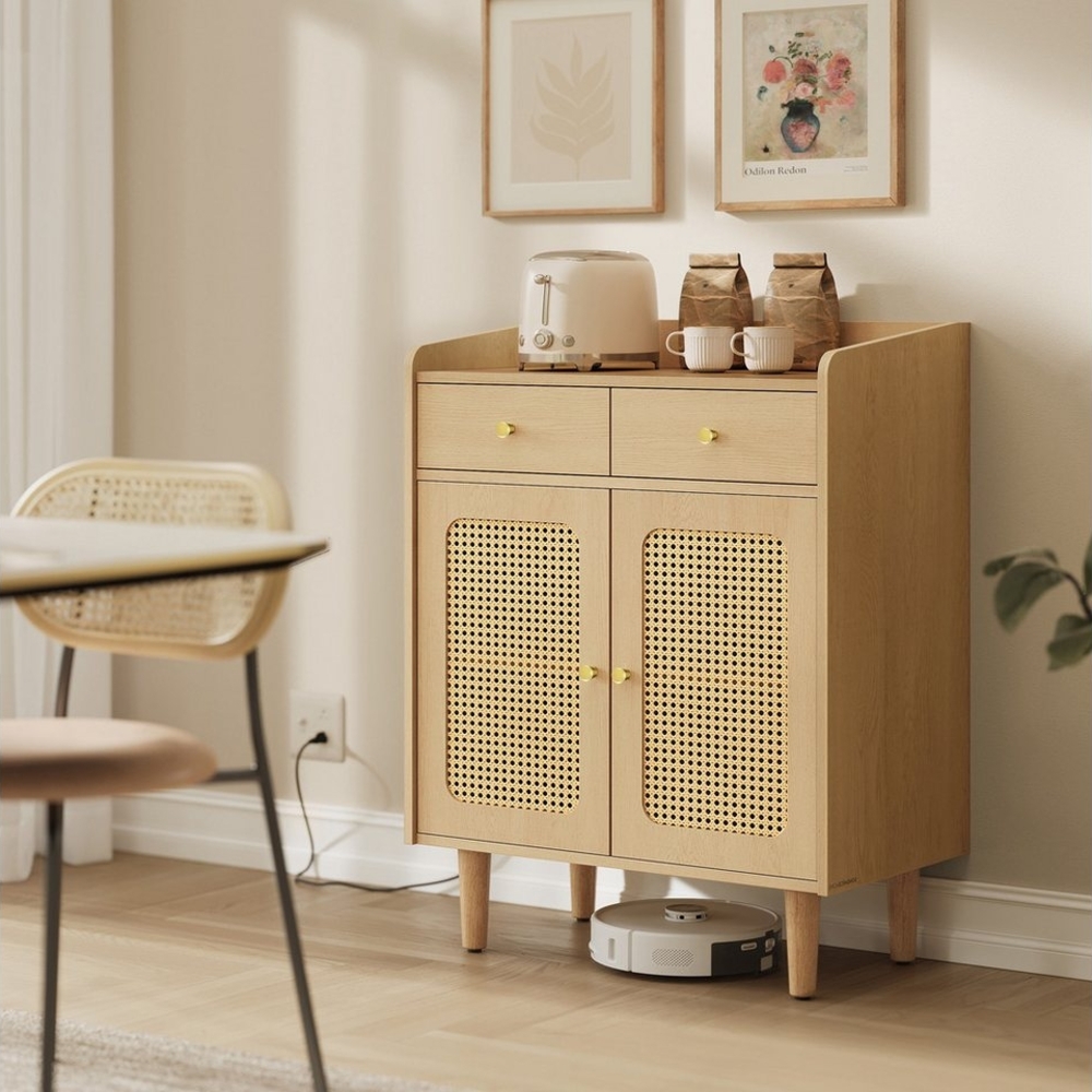 SONGMICS HOME Sideboard Fernsehschrank (SONGMICS HOME BOHOVEN Kollektion, Küchenschrank mit Türen in Rattan-Optik, verstellbare Ablage), Aufbewahrungsschrank mit Schubladen, Boho-Stil, für Esszimmer Bild 1