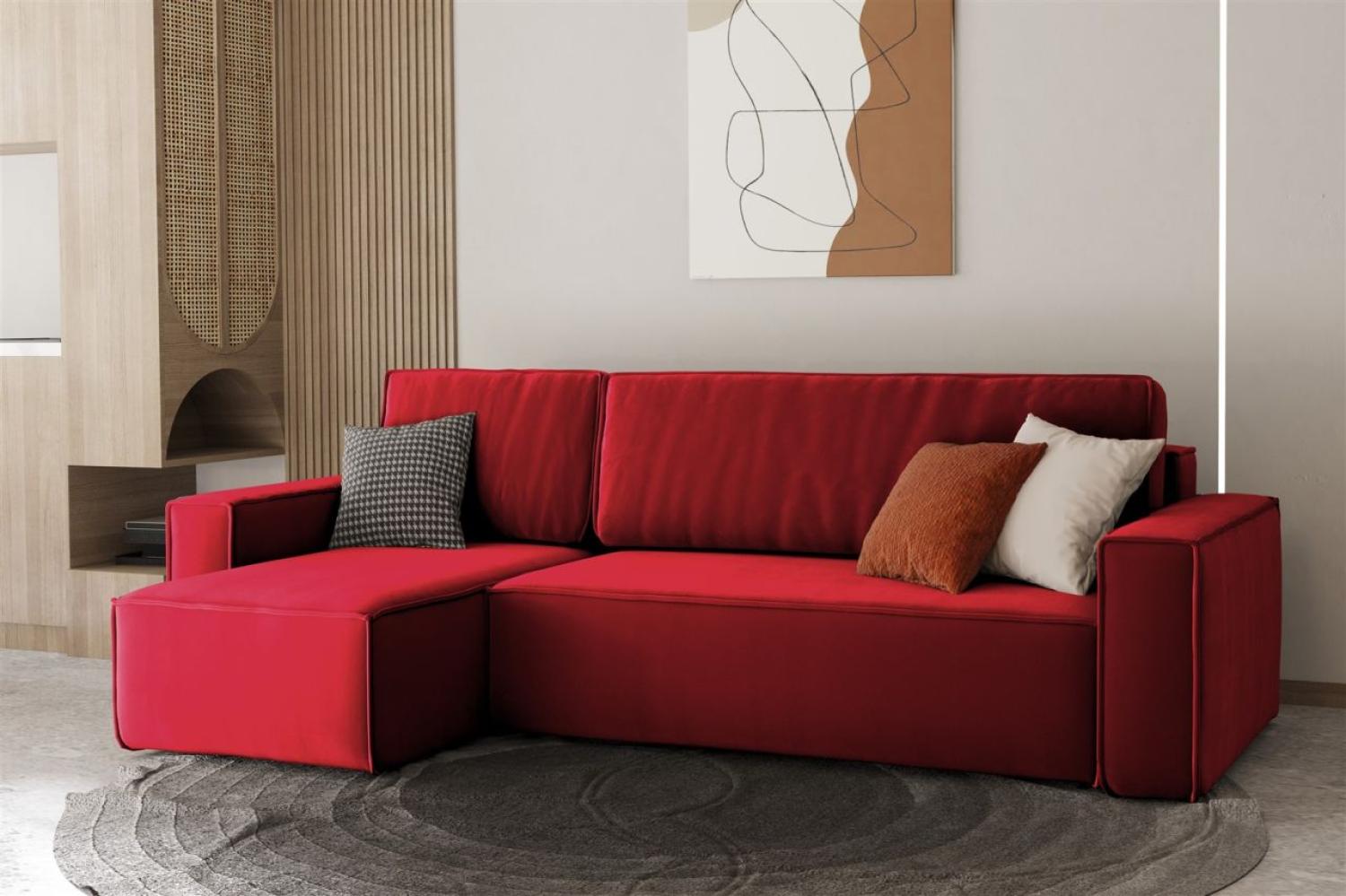 Ecksofa Schlafsofa Sofa MARIS Stoff Rot Ottomane Links Bild 1