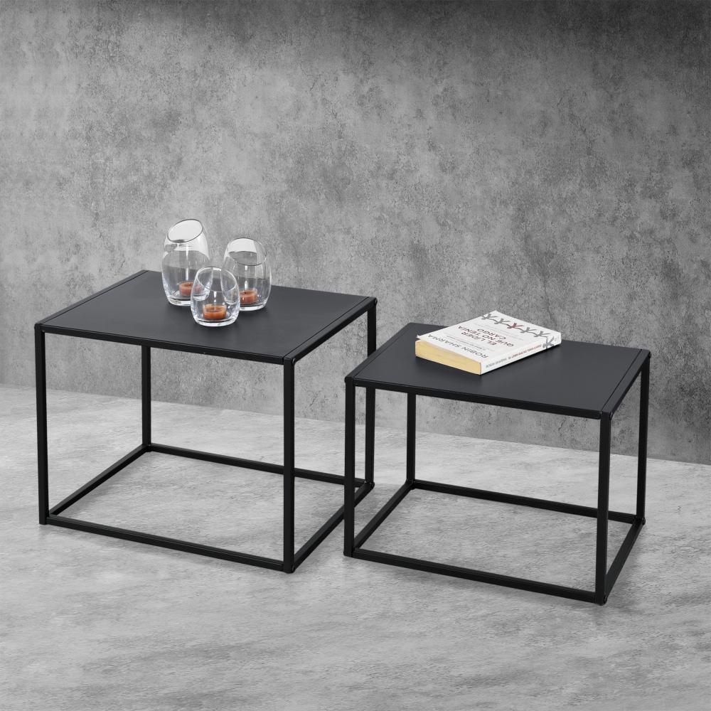 Beistelltisch Archsum 2er Set rechteckig Industriedesign Schwarz [en. casa] Bild 1