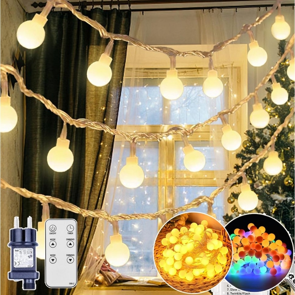 XERSEK Lichterkette 20M 150LED Kugel Partybeleuchtung Strom, Globe Lichterkette Warmweiß, Mit Fernbedienung Timer,Lichterkette Mit Stecker für Innen Außen Bild 1