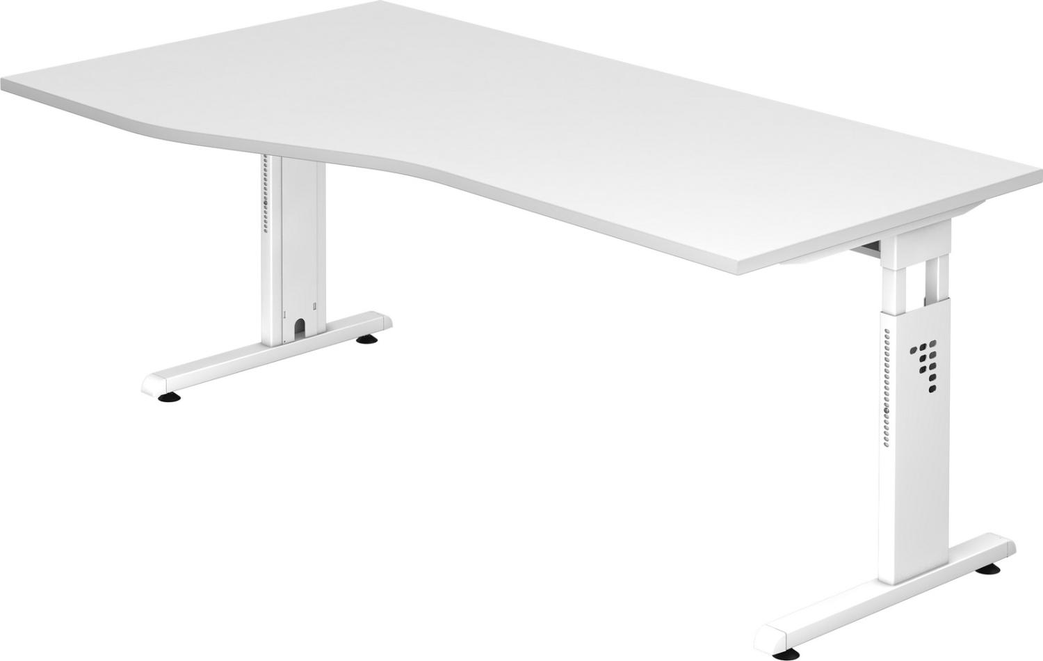 bümö höhenverstellbarer Schreibtisch O-Serie 180x100 cm in weiß, Gestell in weiß - großer PC Tisch für's Büro manuell höhenverstellbar, Computertisch verstellbar, OS-18-W-W Bild 1