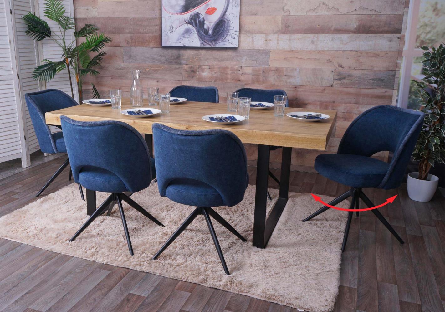 6er-Set Esszimmerstuhl HWC-N72, Polster-Küchenstuhl, drehbar Auto-Return, Stoff/Textil (420g/m²) Öko-Tex ~ blau Bild 1