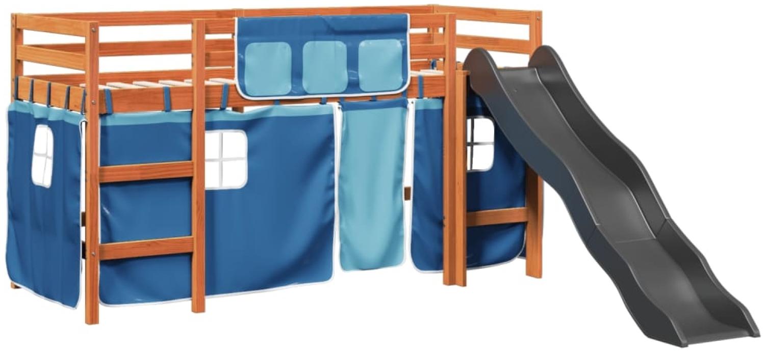 vidaXL Kinderhochbett mit Vorhängen Blau 90x200 cm Massivholz Kiefer 3309081 Bild 1