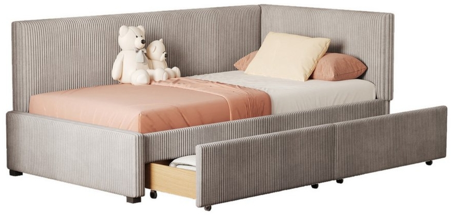 MODFU Polsterbett Daybett Tagesbett Schlafsofa Kinderbett Einzelbett Jugendbett (im klassischen Mid-Century-Stil mit 2 großen Stauraumschubladen – Ideal für kleine Räume und Gästezimmer, 90x200 cm), Ohne Matratze Bild 1