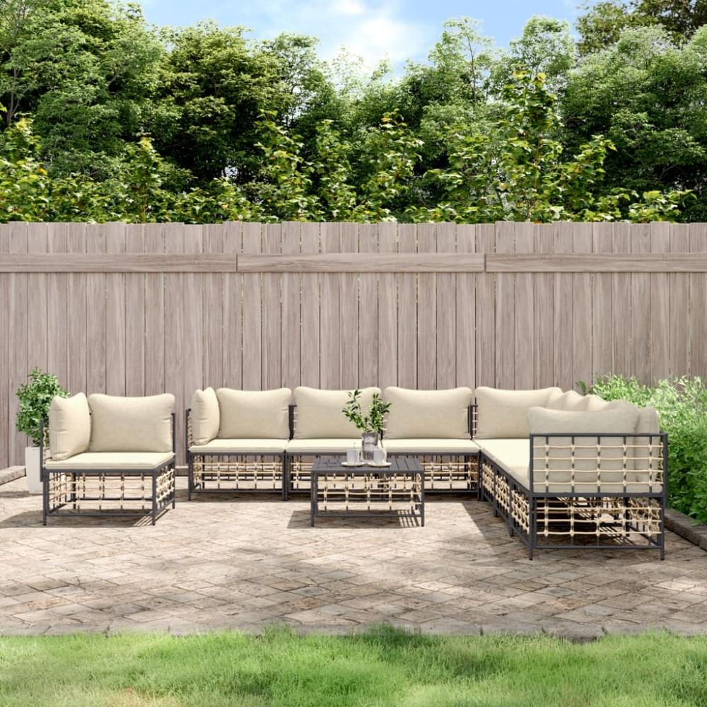 vidaXL 9-tlg. Garten-Lounge-Set mit Kissen Anthrazit Poly Rattan 3186810 Bild 1