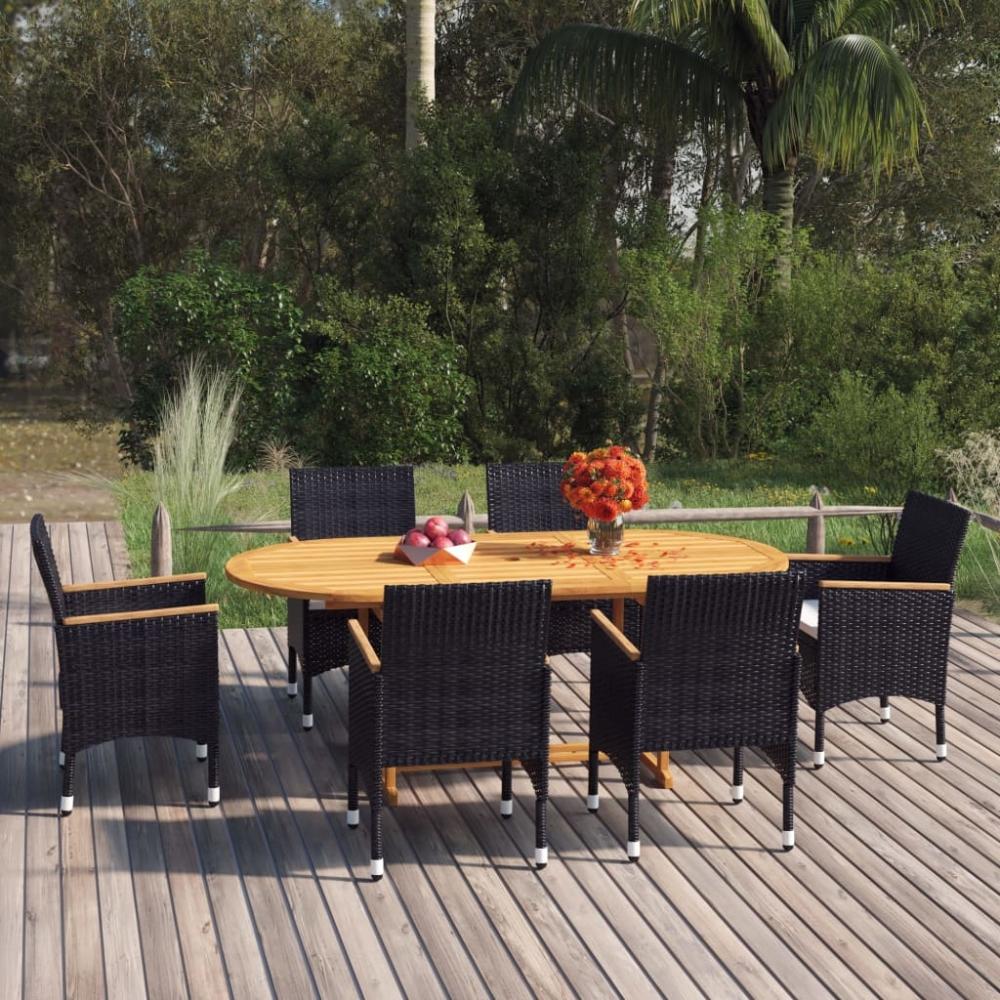 vidaXL 7-tlg. Garten-Essgruppe Poly Rattan Schwarz 3070755 Bild 1