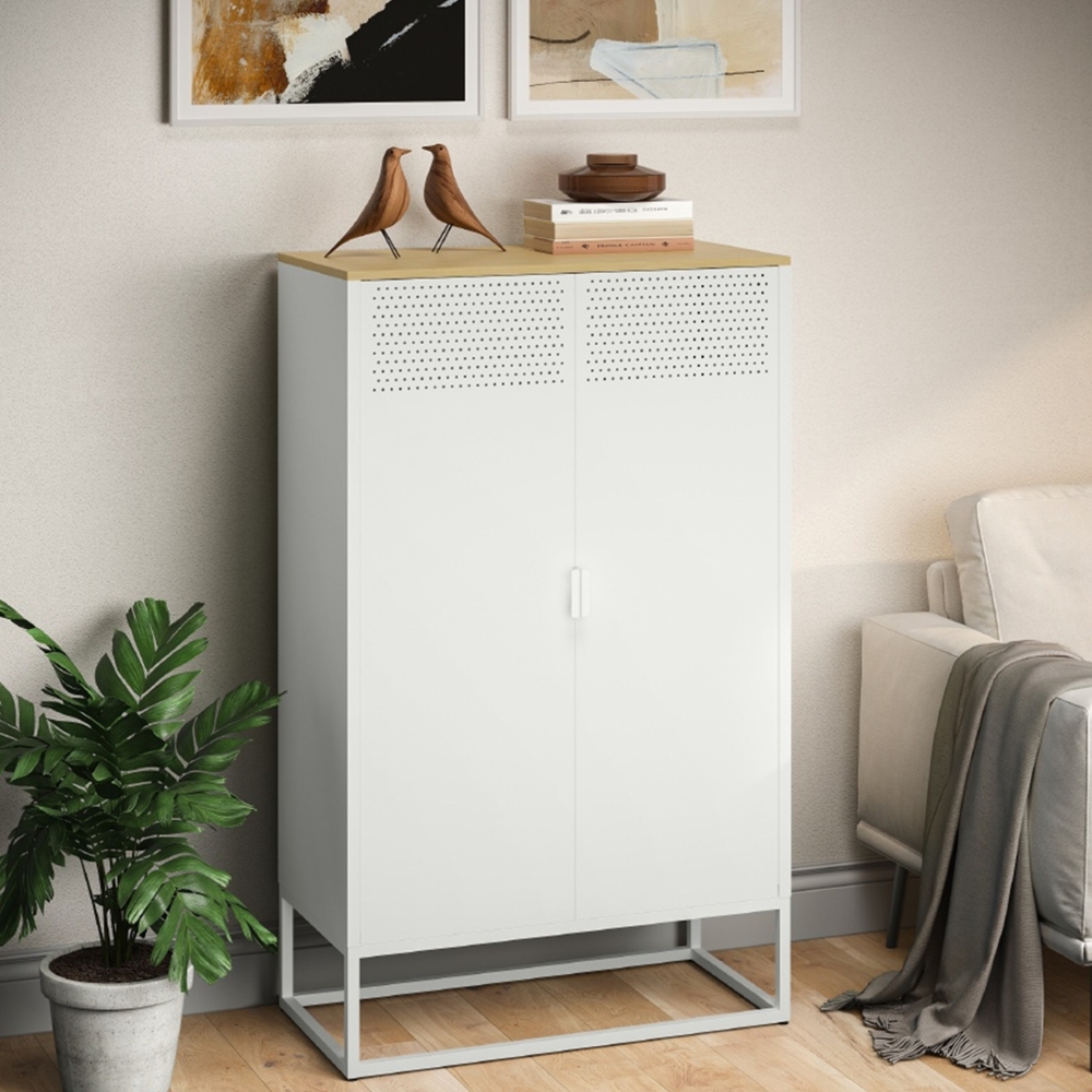 skølm 'Izar' Kommode, Metall mit MDF-Ablagefläche, weiß, 135x80x40 cm, Metallschrank mit 3 Fächern Bild 1