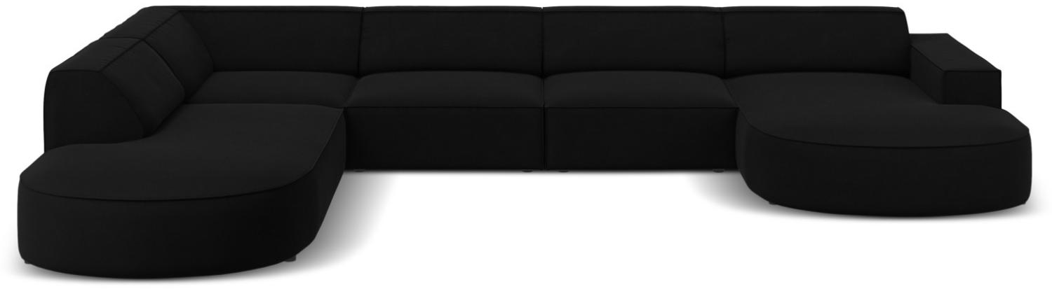 Micadoni 7-Sitzer Samtstoff Panorama Ecke links Sofa Jodie | Bezug Black | Beinfarbe Black Plastic Bild 1