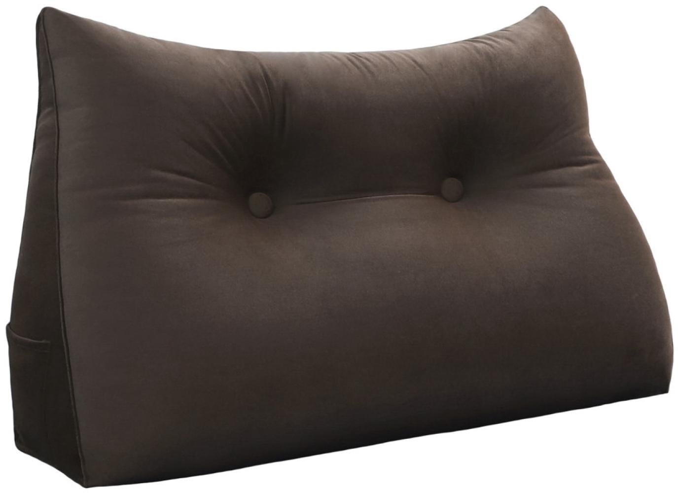 VERCART Großes Keil Lesekissen, Langes Bettruhe Rückenkissen, Dekoratives Kopfteilkissen, Dreieckiges Positionierungs Körperkissen für Tagesbett oder Couch, Samt Braun, 60cm Bild 1