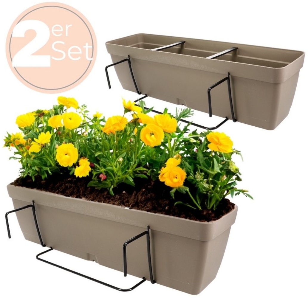 GarPet Balkonkasten 2x Blumenkasten Balkon Geländer Kasten Halterung Wasserspeicher 50 cm Bild 1