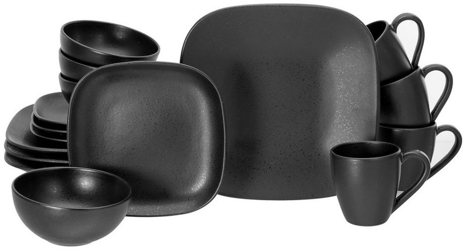 CreaTable 16818 Kombiservice Magic Black für 4 Personen, Steinzeug, schwarz (1 Set, 16-teilig) Bild 1