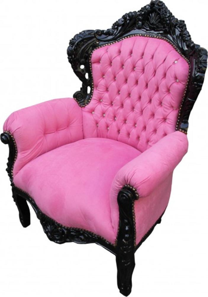 Casa Padrino Barock Sessel King Rosa / Schwarz mit Glitzersteinen - Limited Edition Bild 1