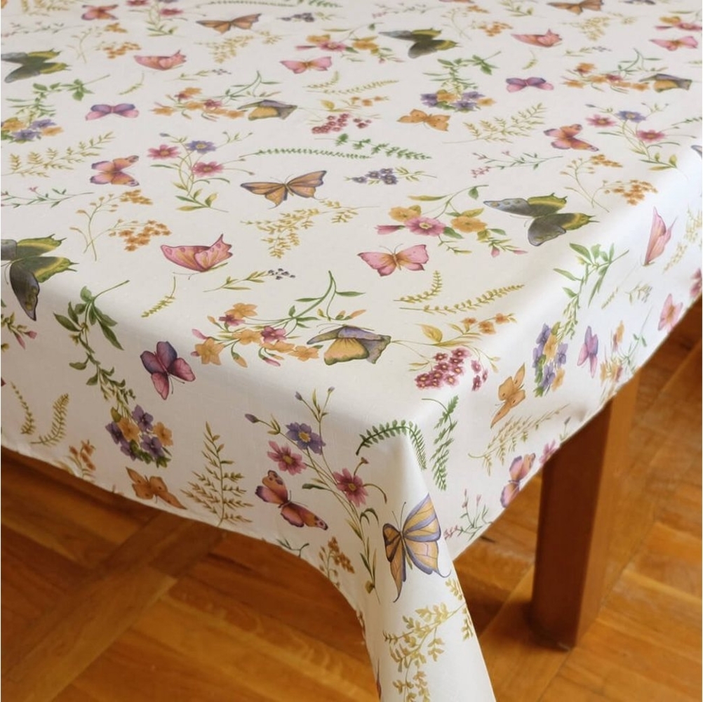 matches21 HOME & HOBBY Tischdecke Tischdecke EMELIE Schmetterlinge & Blumen Polyester 130 x 170 cm (1-tlg), Pflegeleicht & waschbar bei 30 °C Bild 1