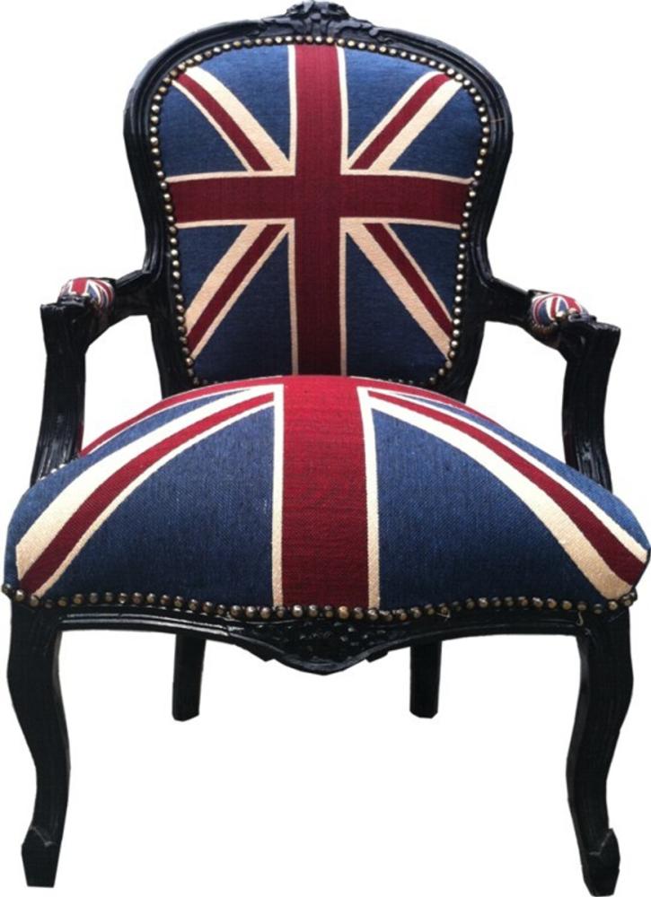 Casa Padrino Barock Salon Stuhl Union Jack Design / Schwarz Bild 1