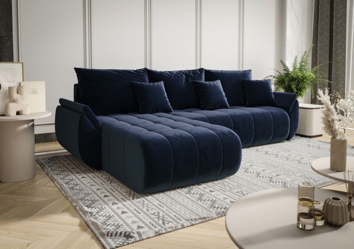 Ecksofa Schlafsofa AKITA Stoff Monolith Dunkelblau Ottomane Links Bild 1