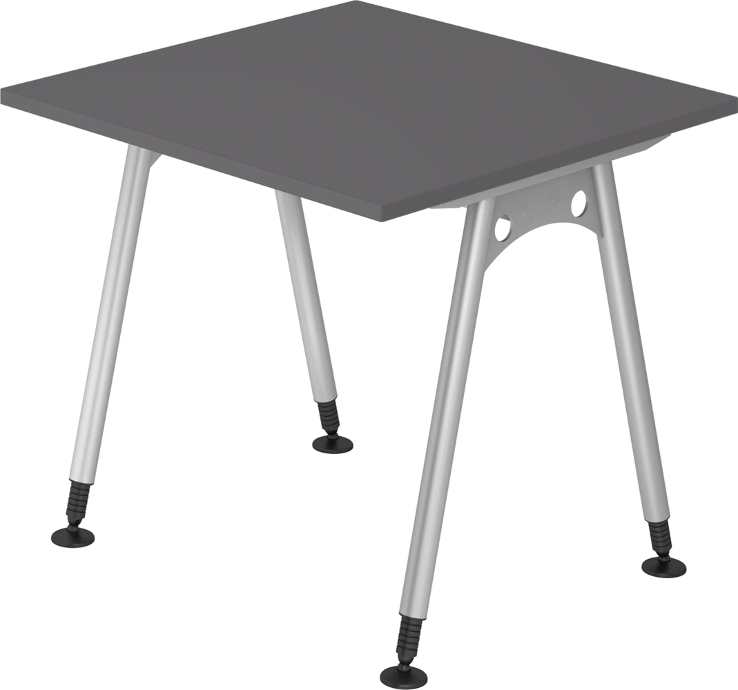 bümö manuell höhenverstellbarer Schreibtisch 80x80 cm in graphit - PC Tisch höhenverstellbar & klein, höhenverstellbarer Tisch Büro, kleiner Computertisch verstellbar, A-Serie, AS-08-G Bild 1