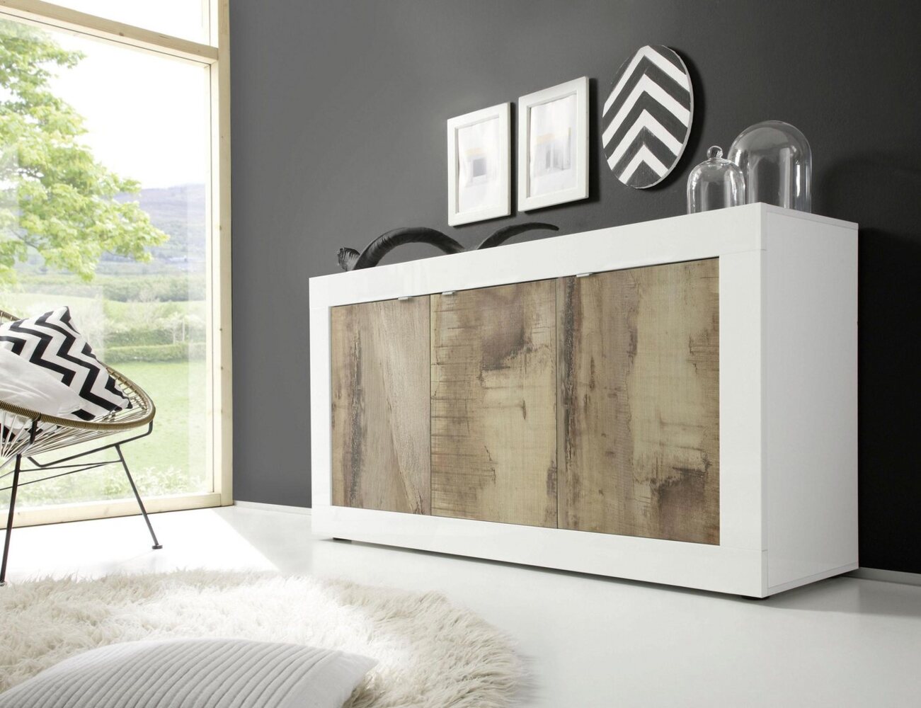 INOSIGN Sideboard Basic Breite 160 cm, Kommode 3 Türen, Anrichte, Metallgriff, moderne Rahmenoptik, viel Stauraum, Farbauswahl Bild 1