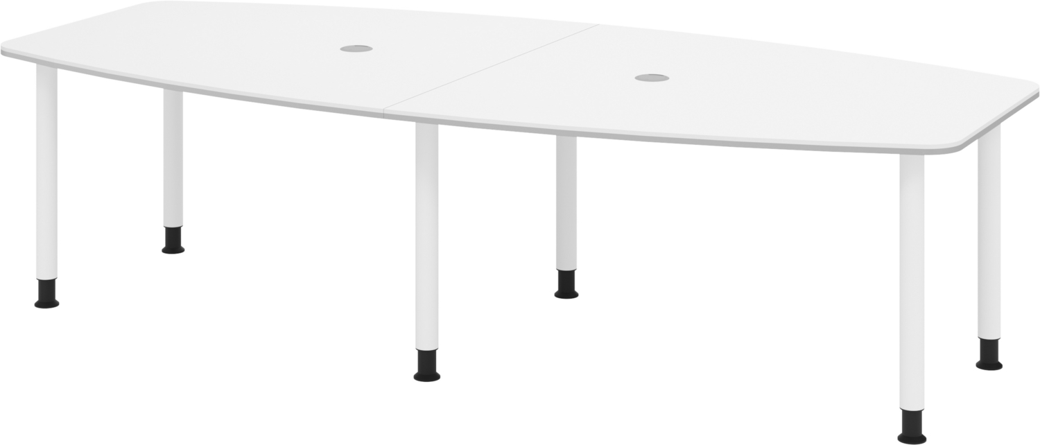 bümö Konferenztisch oval 280x130 cm großer Besprechungstisch in weiß, Besprechungstisch mit Gestell in weiß, Meetingtisch für 10 Personen, XXL-Tisch für Besprechungsraum & Meeting, KT28C-W-W Bild 1