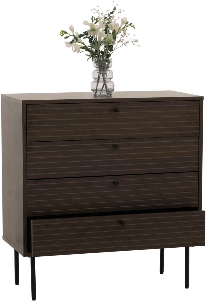 Kommode HWC-N78, Sideboard Schrank, 4 Schubladen, skandinavischer Stil Metall Holz Melamin MVG 85x80x40cm ~ dunkelbraun Bild 1