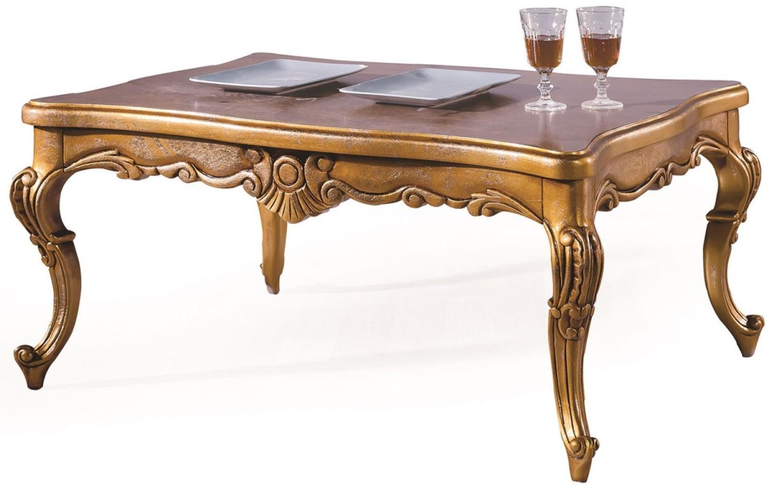 Casa Padrino Luxus Barock Couchtisch Antik Gold 100 x 90 x H. 45 cm - Wohnzimmertisch mit Glasplatte - Barockstil Wohnzimmer Möbel Bild 1