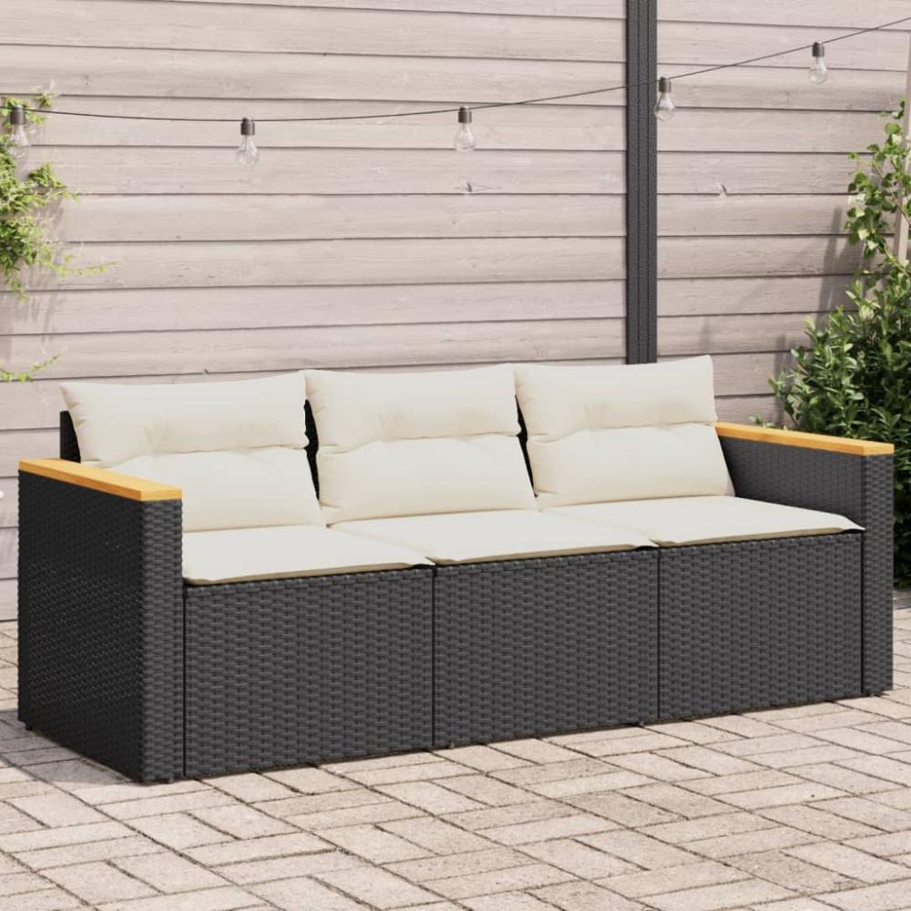 vidaXL Gartensofa mit Kissen 3-Sitzer Schwarz Poly Rattan 365829 Bild 1