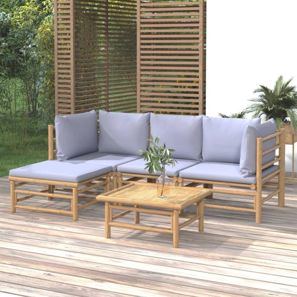 vidaXL 5-tlg. Garten-Lounge-Set mit Hellgrauen Kissen Bambus Bild 1