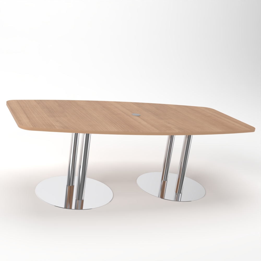 Rheinland Möbel Konferenztisch KONTI 220x103 cm – ovaler Besprechungstisch in Nussbaum mit verchromten Säulenfüßen & Kabelauslass, Meetingtisch für 6–8 Personen, moderner XXL-Tisch fürs Büro & Besprechungsraum Bild 1