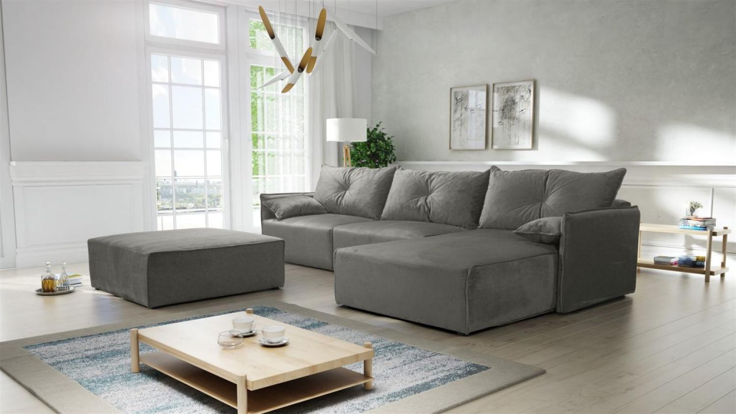 Ecksofa mit Schlaffunktion HUNTER in Royal Grau Ottomane Rechts inkl. Hocker Bild 1