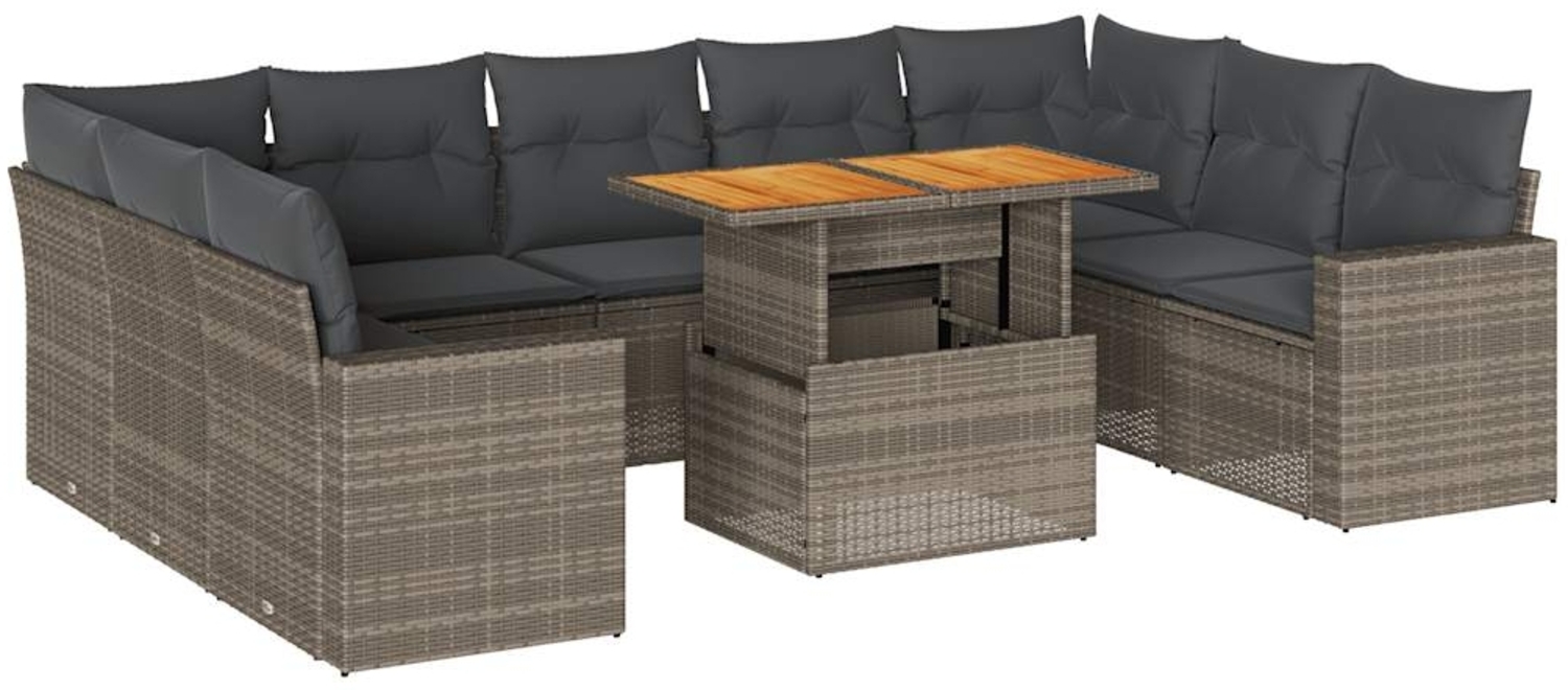 vidaXL 10-tlg. Garten-Sofagarnitur mit Kissen Grau Poly Rattan 3327084 Bild 1