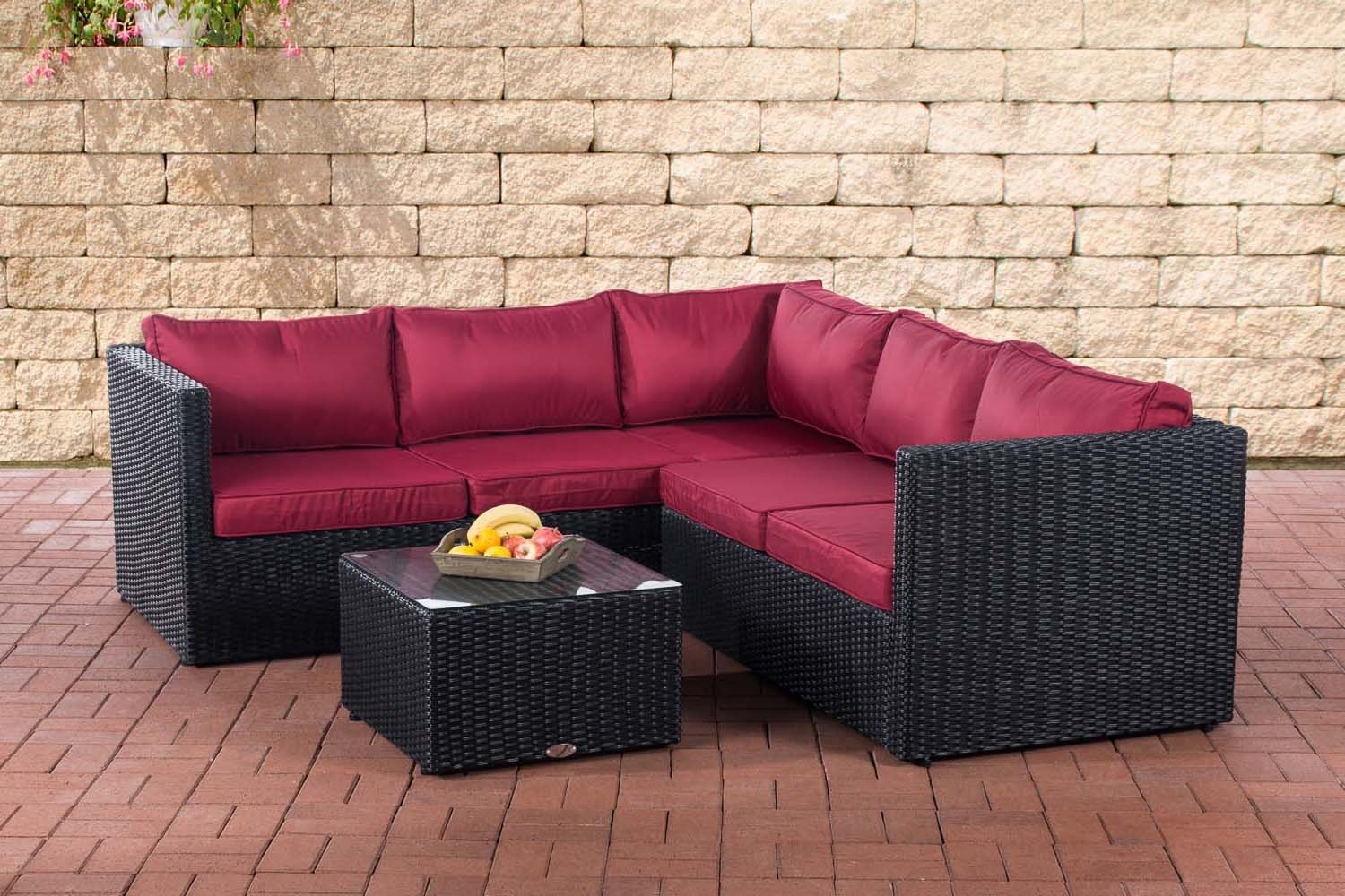 CLP Polyrattan Ecksofa-Garnitur Genero 5mm,schwarz rubinrot Bild 1