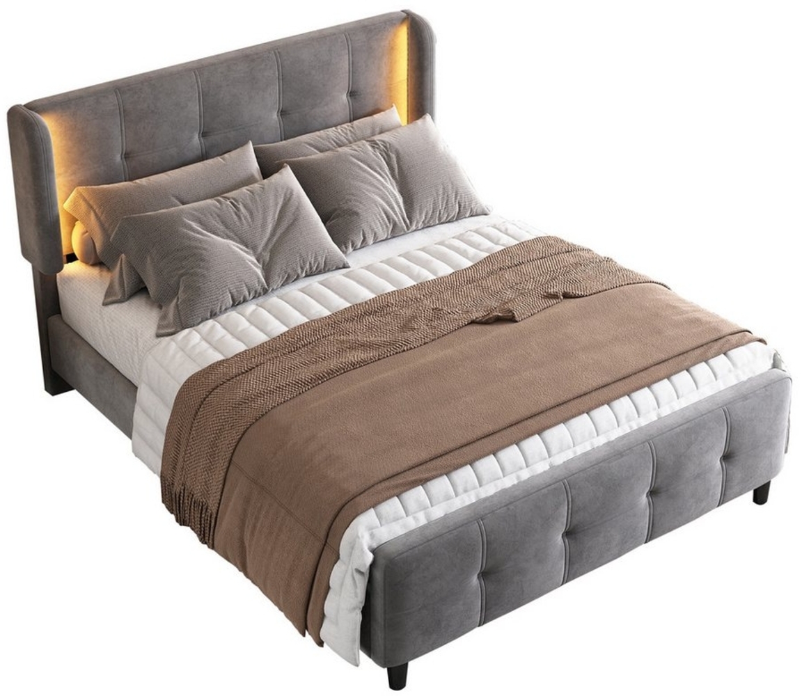 OKWISH Polsterbett Stauraumbett Funktionsbett Doppelbett Gästebett, Schlafzimmer-Set (Stauraum im Wohnzimmer und Schlafzimmer, MDF, Samt), Samt 140x200 cm,Inklusive Matratze Bild 1