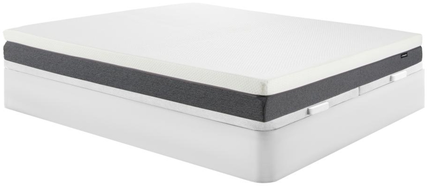 Vente-unique - Set aus Bettgestell mit Bettkasten + 7-Zonen-HD-Schaumstoffmatratze & Memory-Schaum-Auflage - 180 x 200 cm - mit abnehmbarem Bezug - Stärke 25 cm - Weiß - RIAU von YSMÉE Bild 1