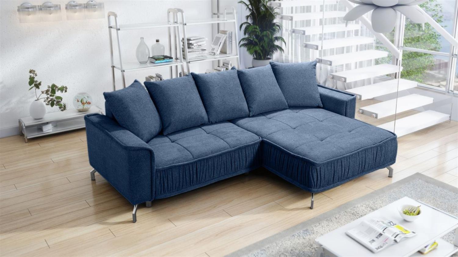 Ecksofa Schlafsofa Sofa FLORENCE Stoff Bubble Dunkelblau Ottomane Rechts Bild 1