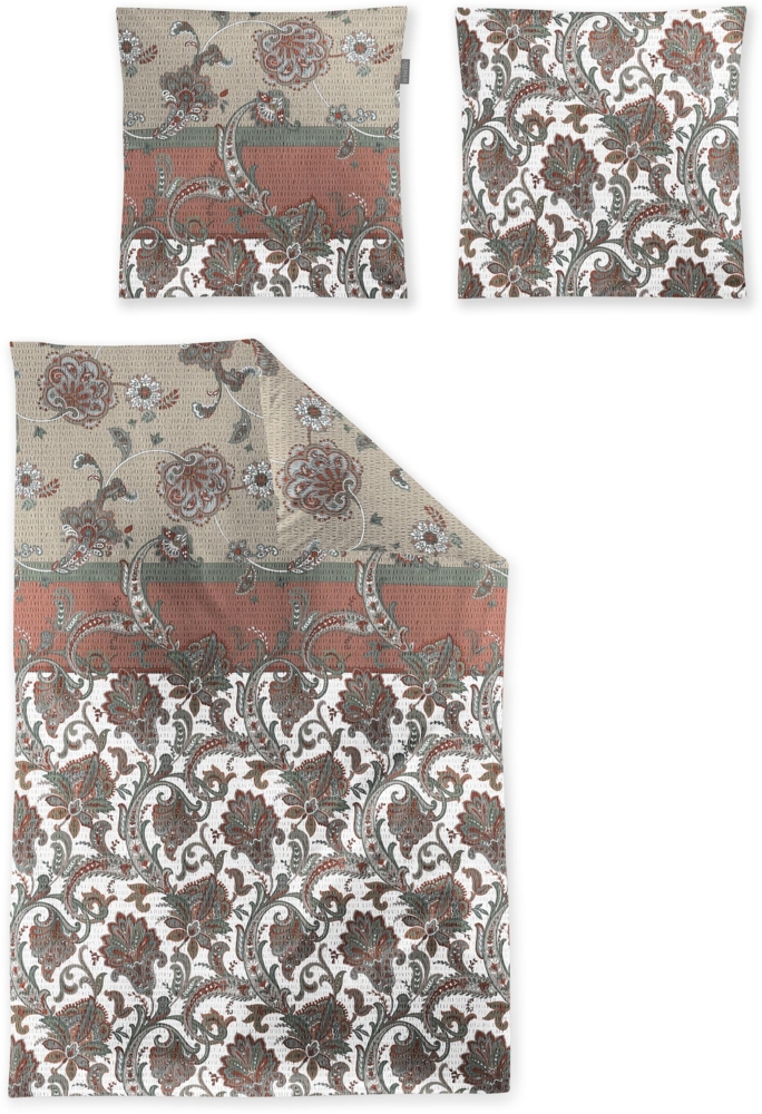 Irisette Easy Soft-Seersucker Bettwäsche 155x220 Paisley orange grün 8615-50 Bild 1